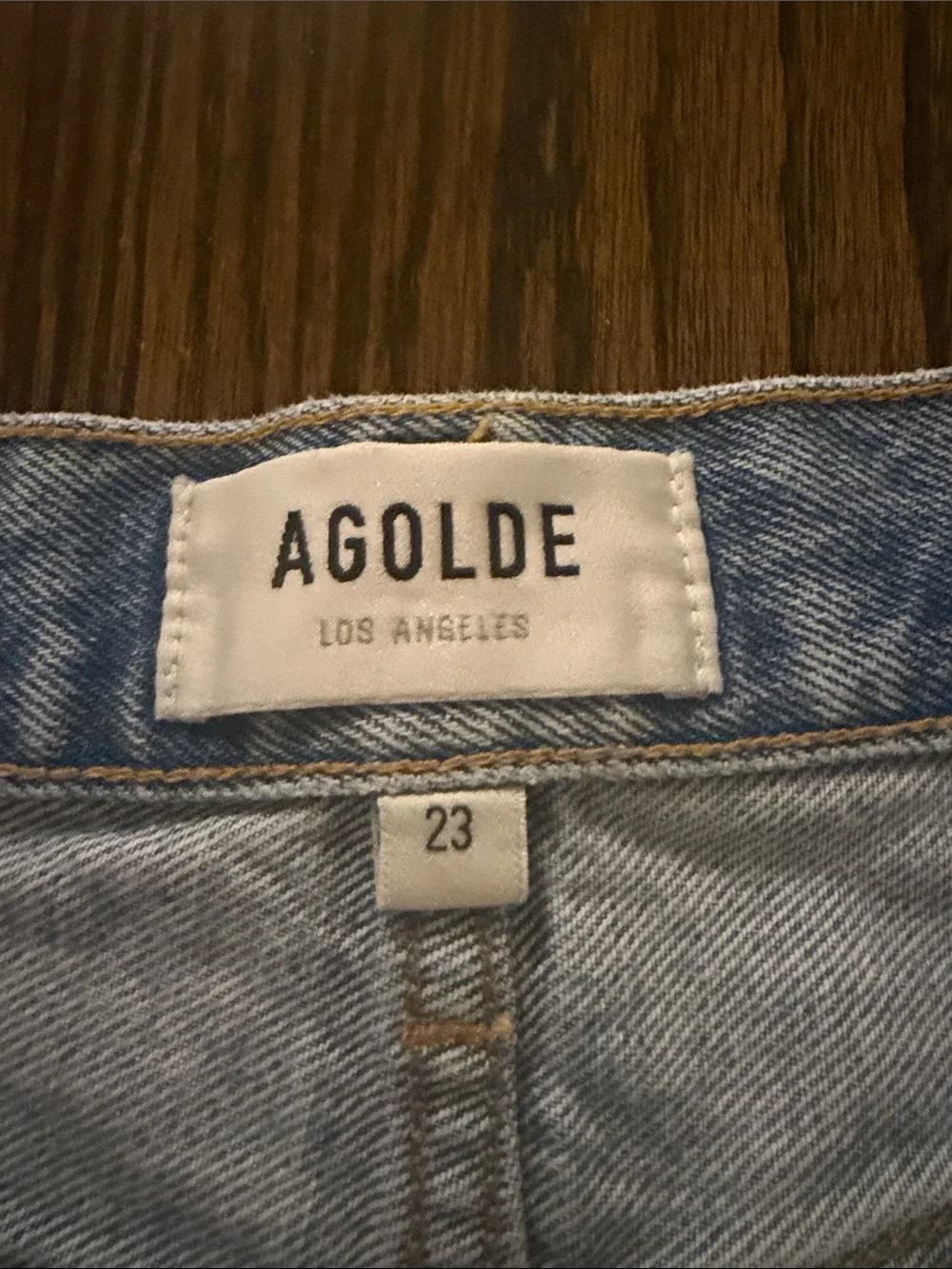 AGOLDE Light Wash Distressed High-Rise Denim Shorts size 23. Parker Long style.